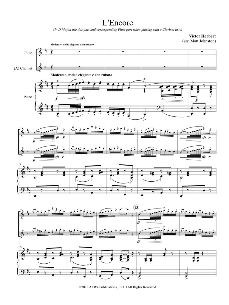 Herbert (arr. Johnston) - L'Encore for Flute, Clarinet, and Piano