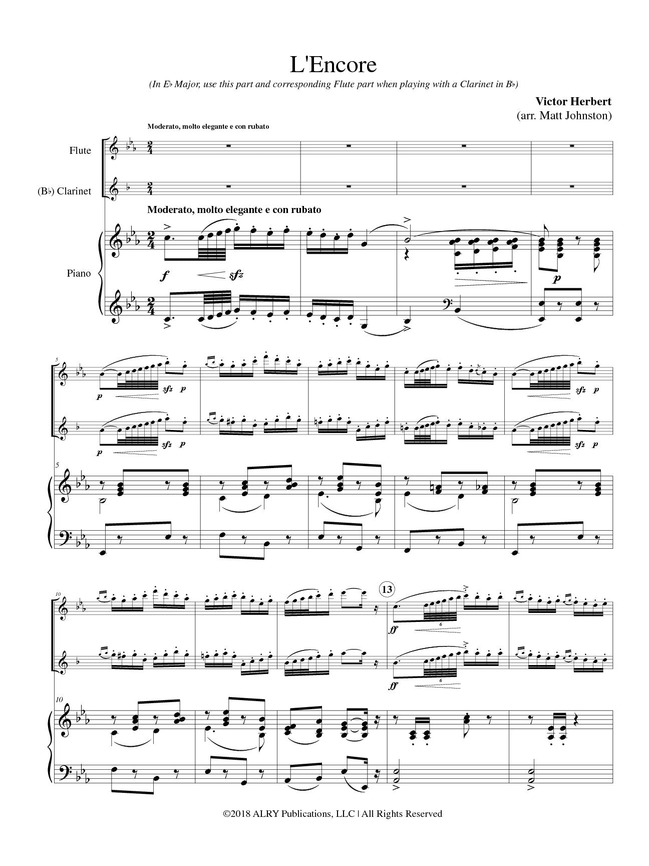 Herbert (arr. Johnston) - L'Encore for Flute, Clarinet, and Piano