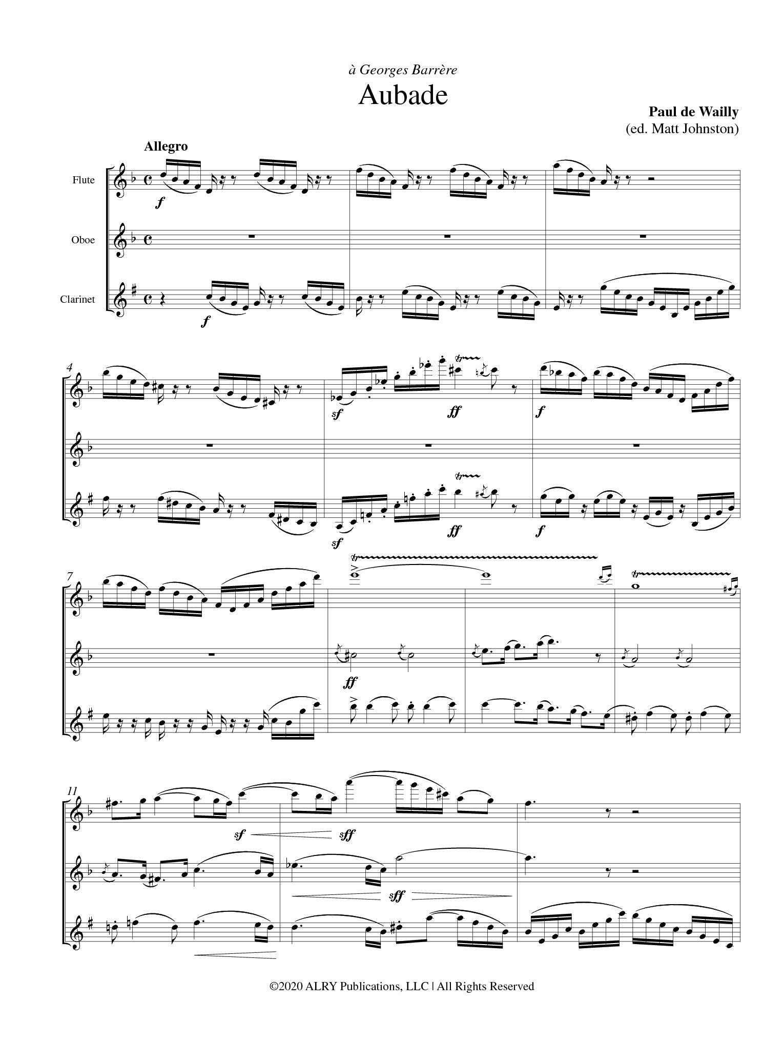 de Wailly (ed. Johnston) - Aubade for Flute, Oboe, and Clarinet