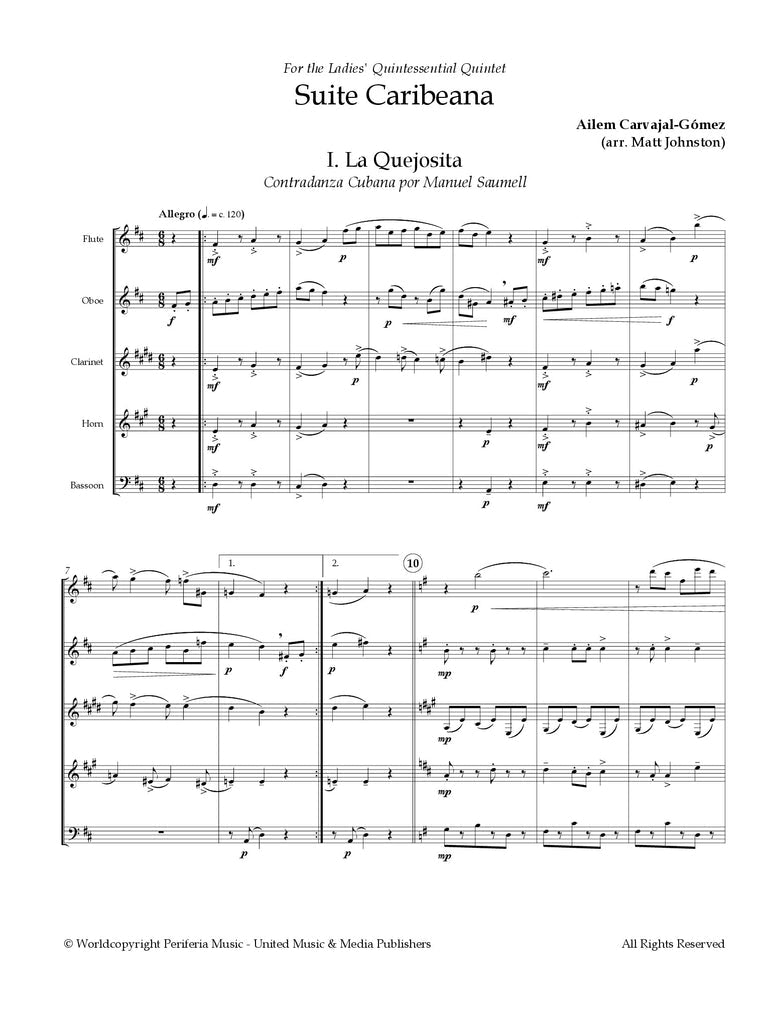 Carvajal-Gomez (arr. Johnston) - Suite Caribeana for Wind Quintet