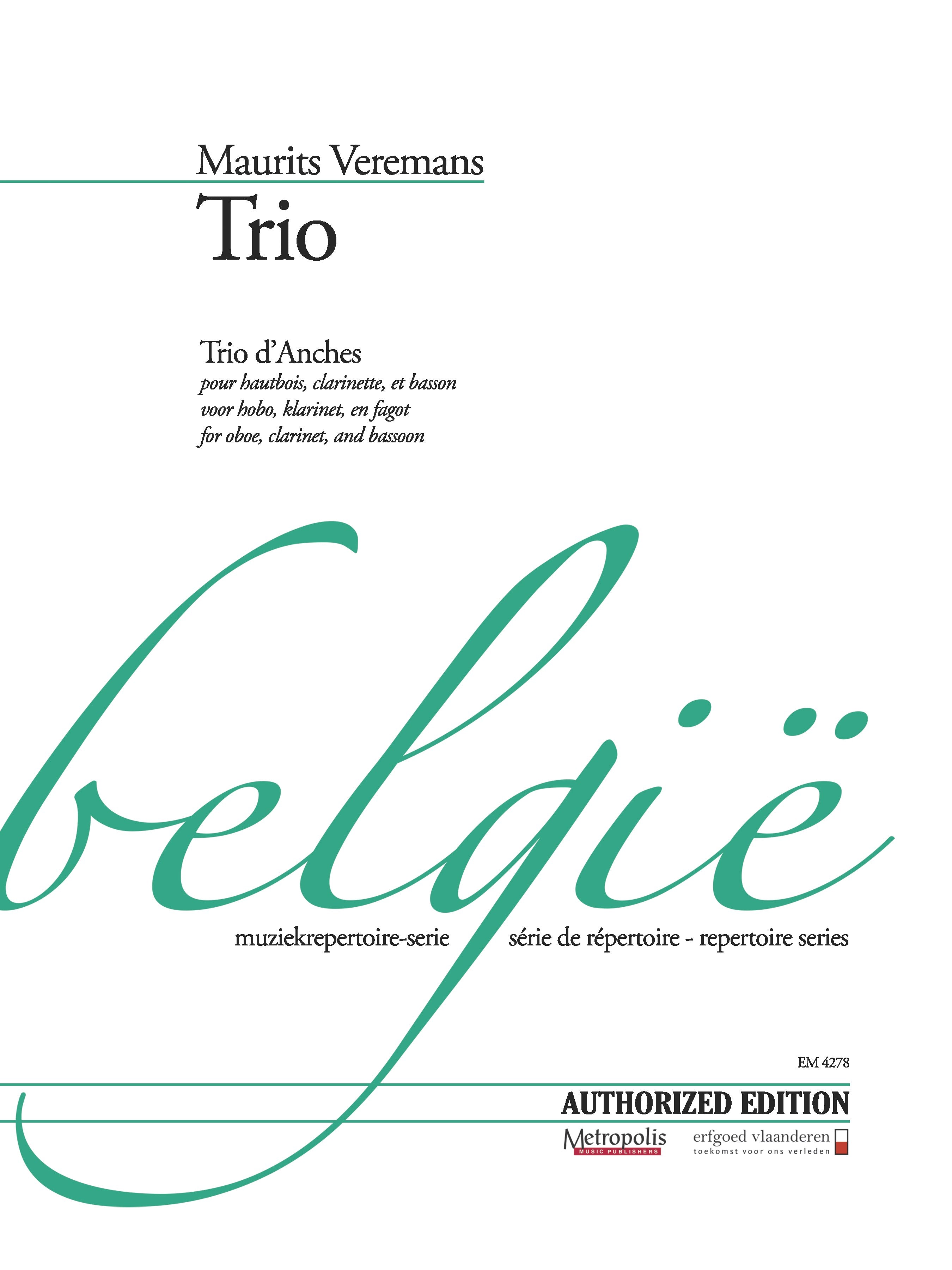 Veremans - Trio for Oboe, Clarinet and Bassoon