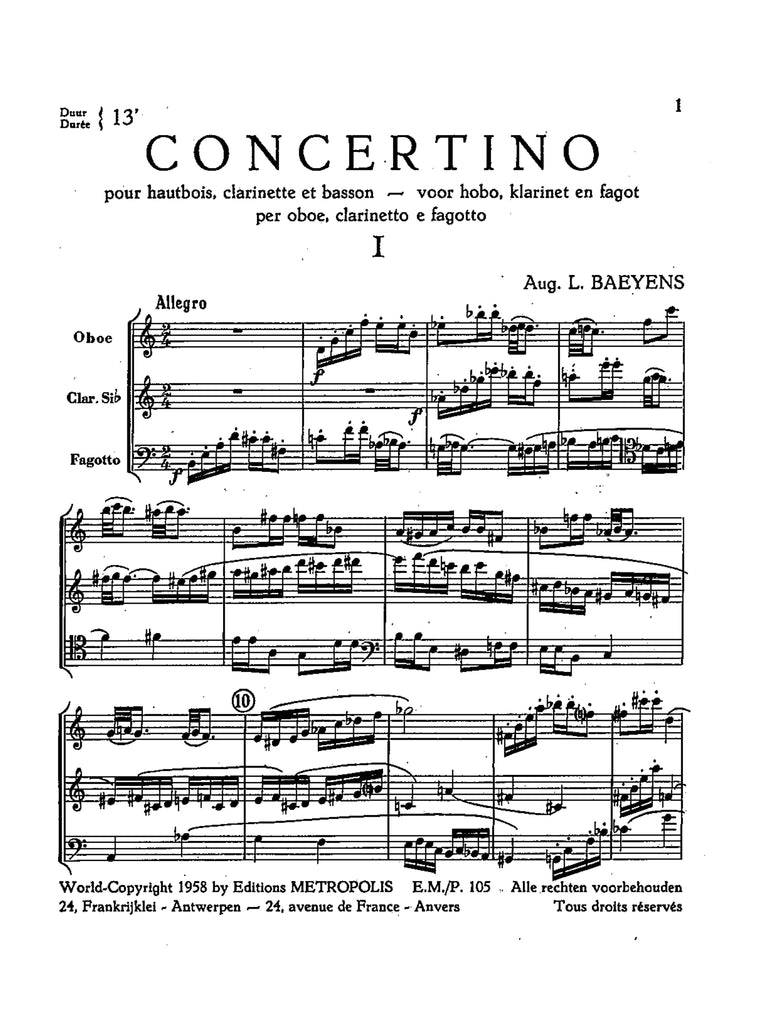 Baeyens - Concertino for Oboe, Clarinet, and Bassoon