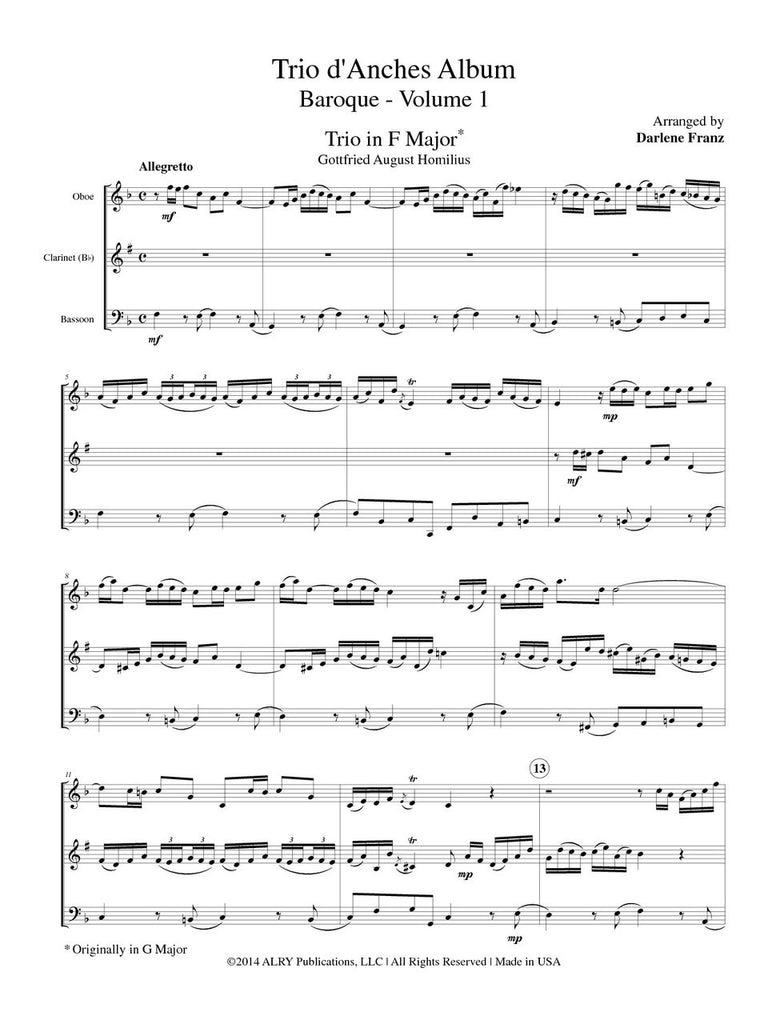 Franz - Trio d'Anches Album, Baroque for Oboe, Clarinet and Bassoon