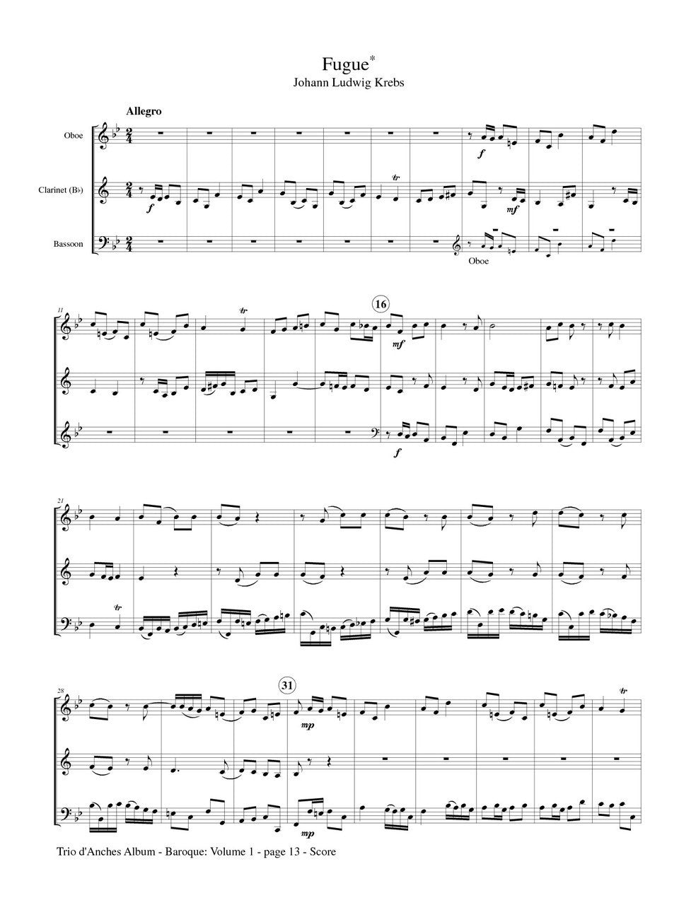 Franz - Trio d'Anches Album, Baroque for Oboe, Clarinet and Bassoon