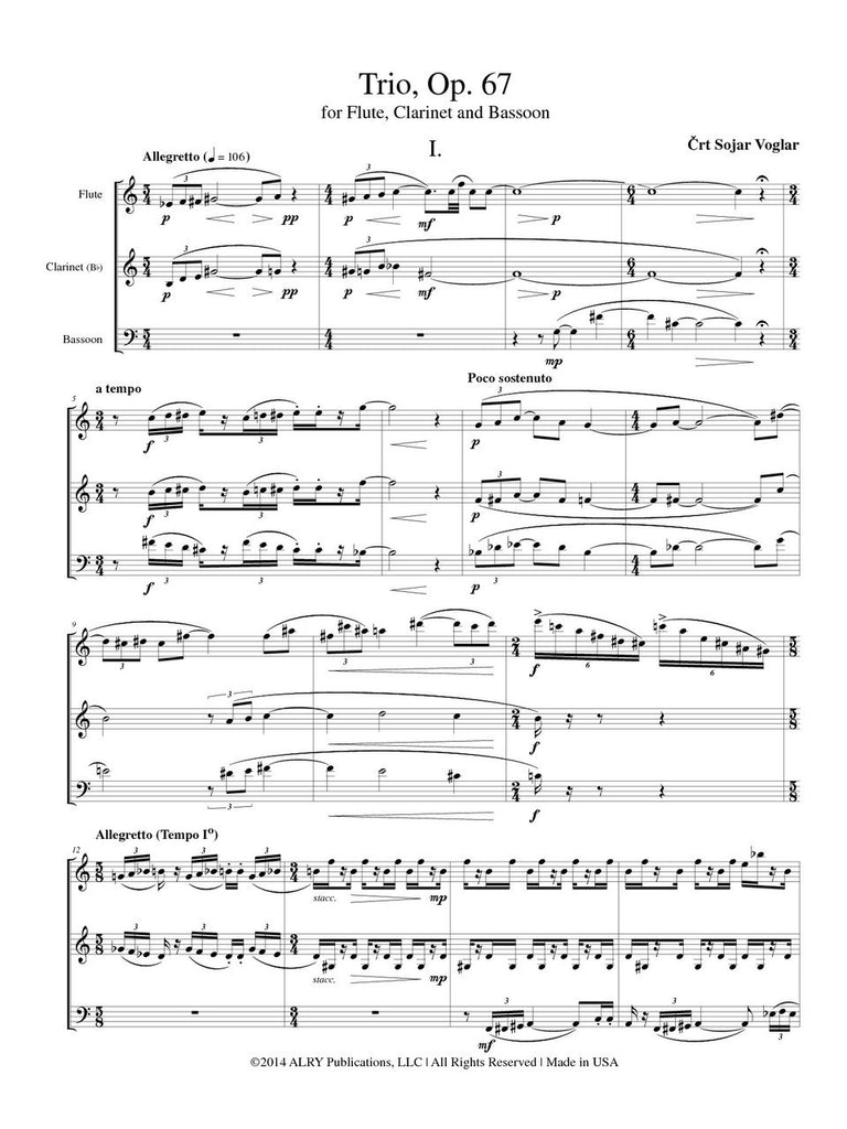 Voglar - Trio Flute, Clarinet, and Bassoon, Op. 67