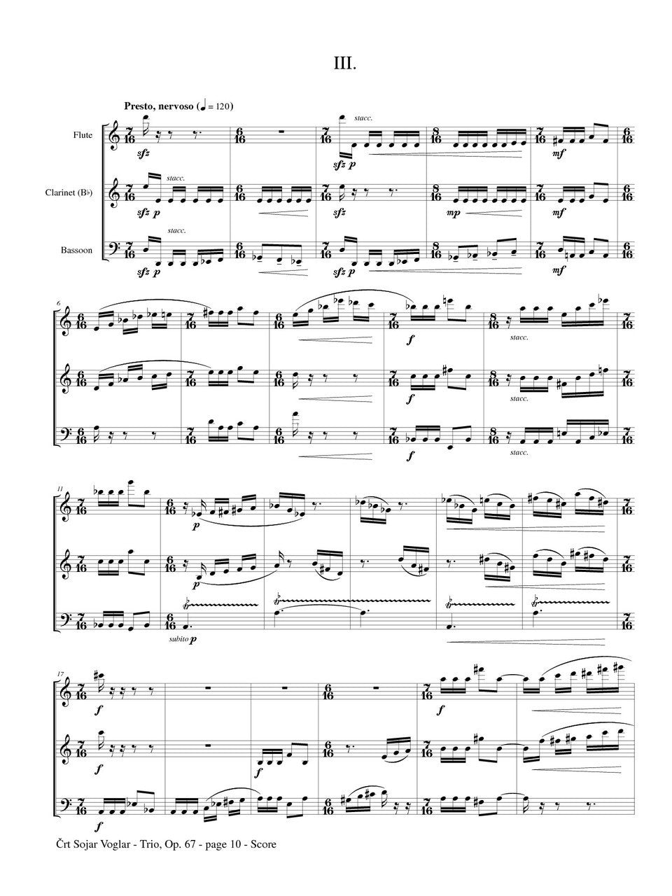 Voglar - Trio Flute, Clarinet, and Bassoon, Op. 67