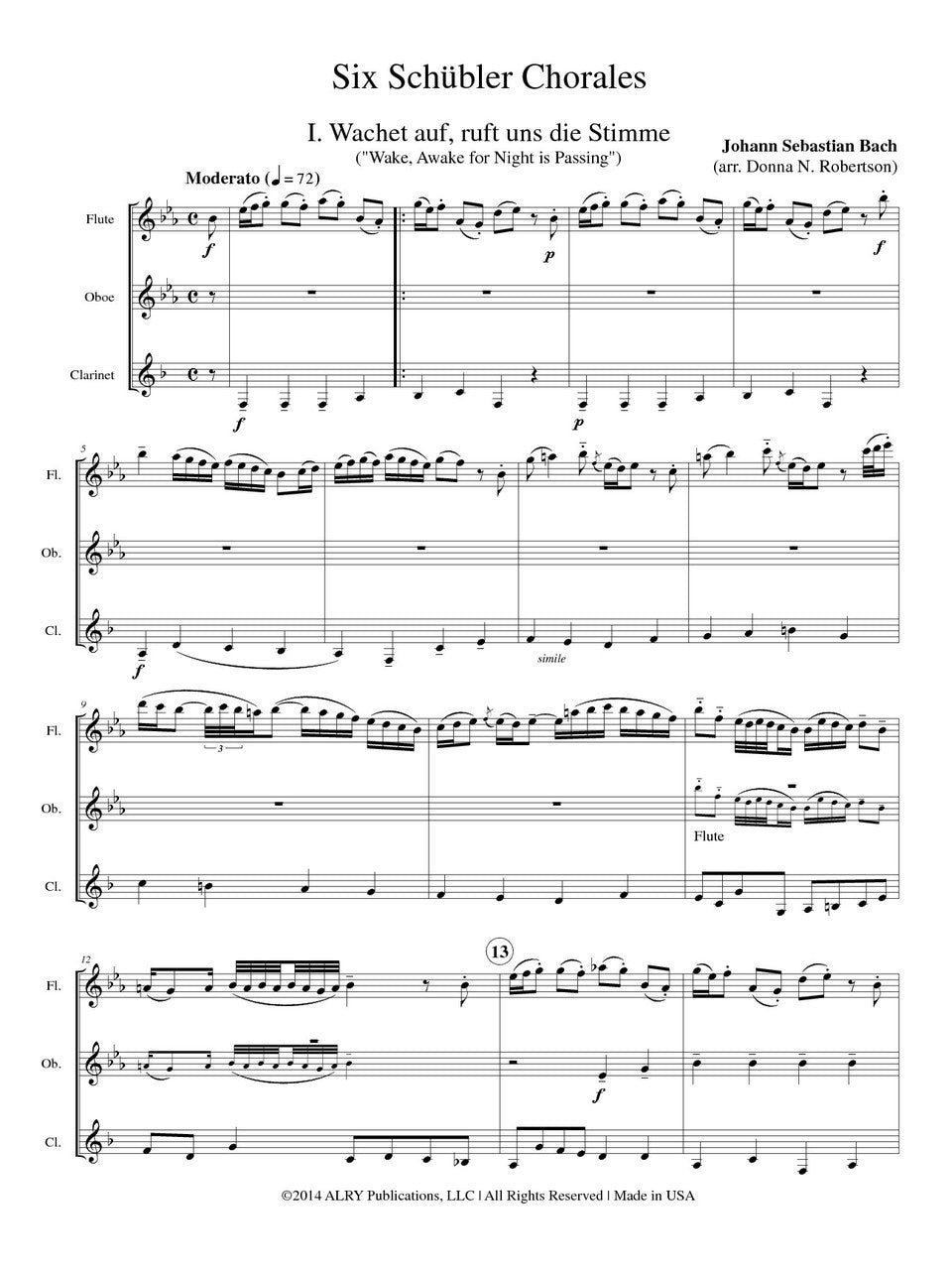 Bach (arr. Robertson) - Six Schübler Chorales for Two Flutes, Oboe, and Clarinet