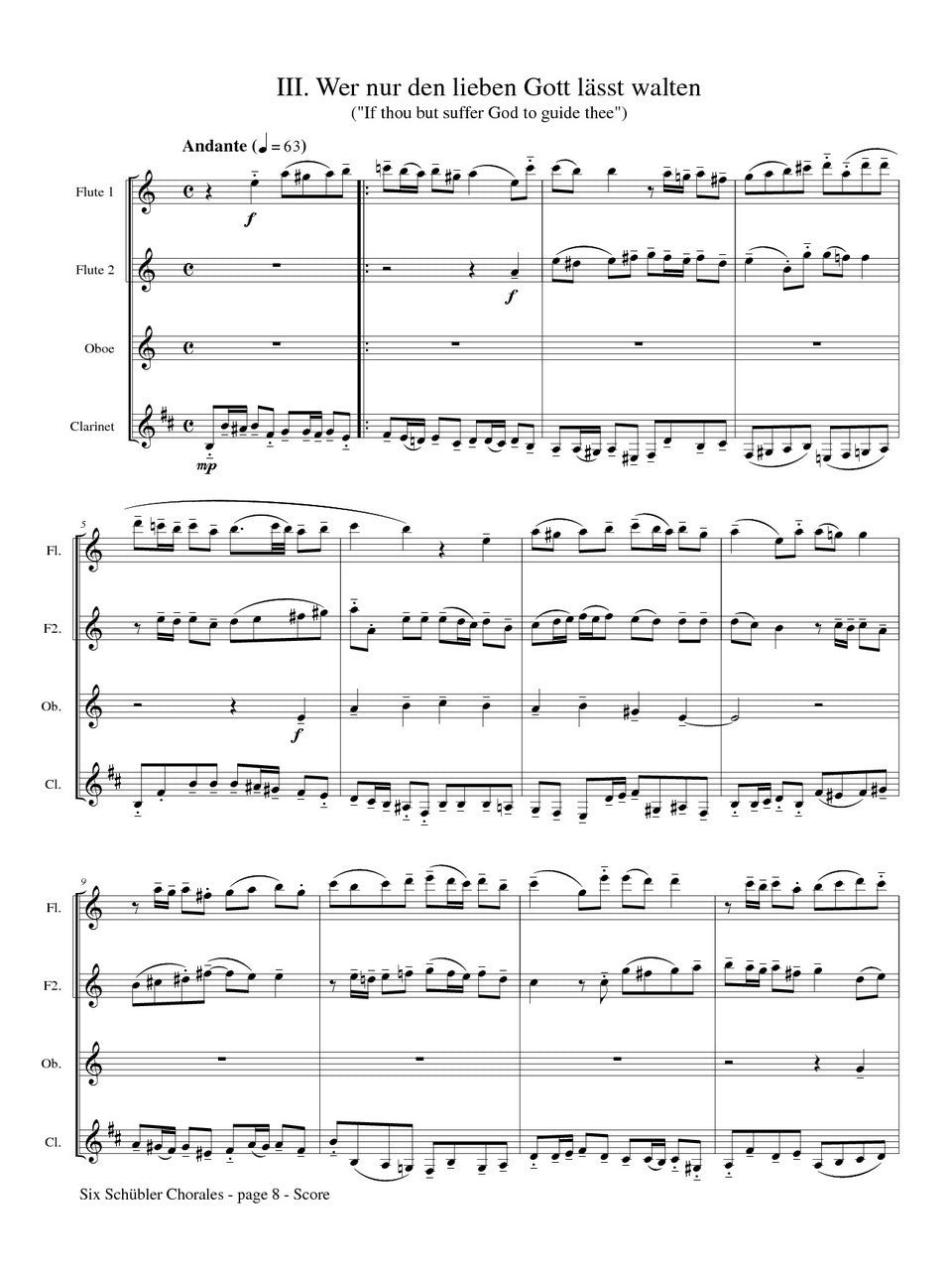 Bach (arr. Robertson) - Six Schübler Chorales for Two Flutes, Oboe, and Clarinet