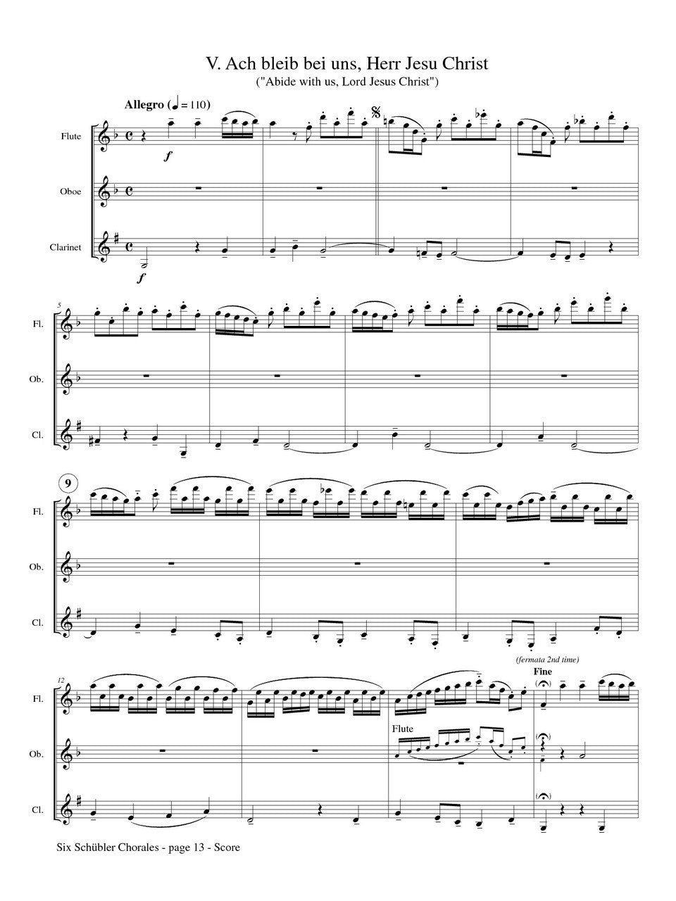 Bach (arr. Robertson) - Six Schübler Chorales for Two Flutes, Oboe, and Clarinet