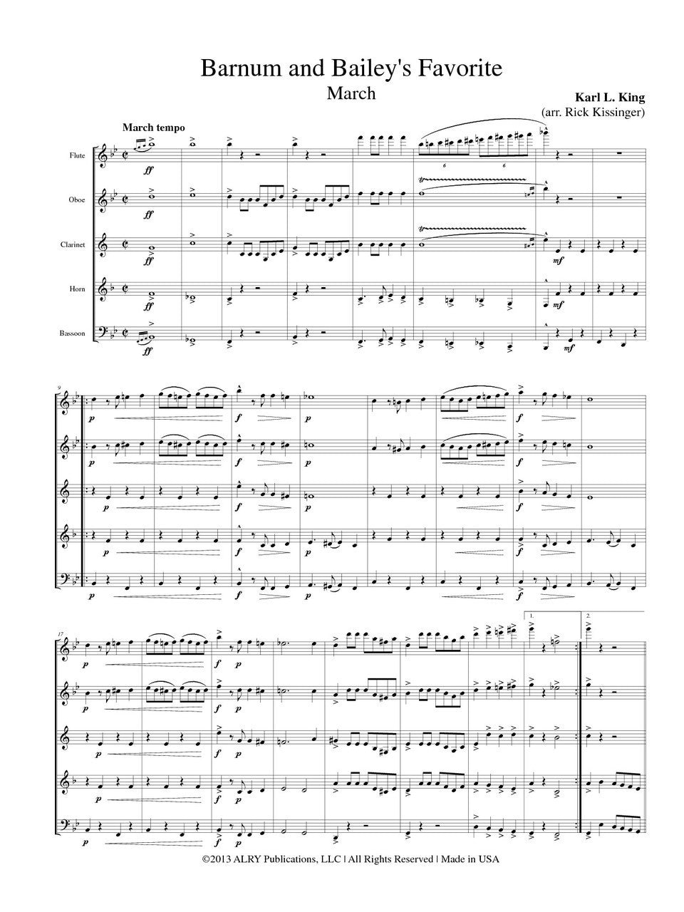 King (arr. Kissinger) - Barnum and Bailey's Favorite for Wind Quintet