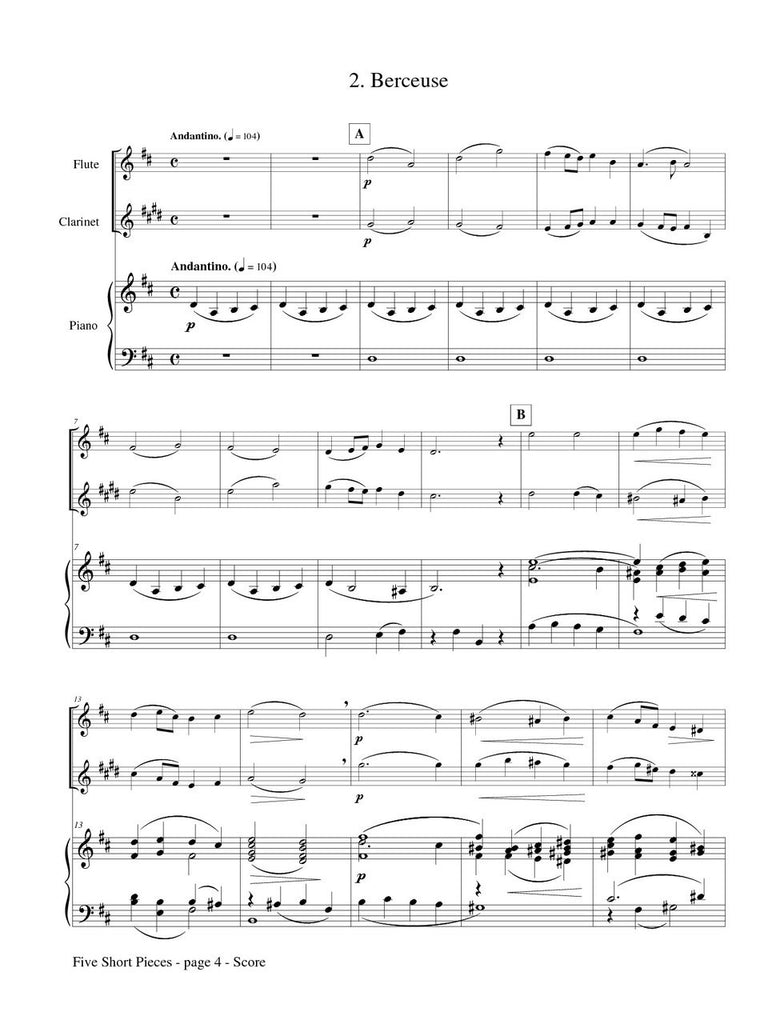 Cui (arr. Andrea Cheesemen/Shelly Collins) - Five Short Pieces for Flute, Clarinet, and Piano