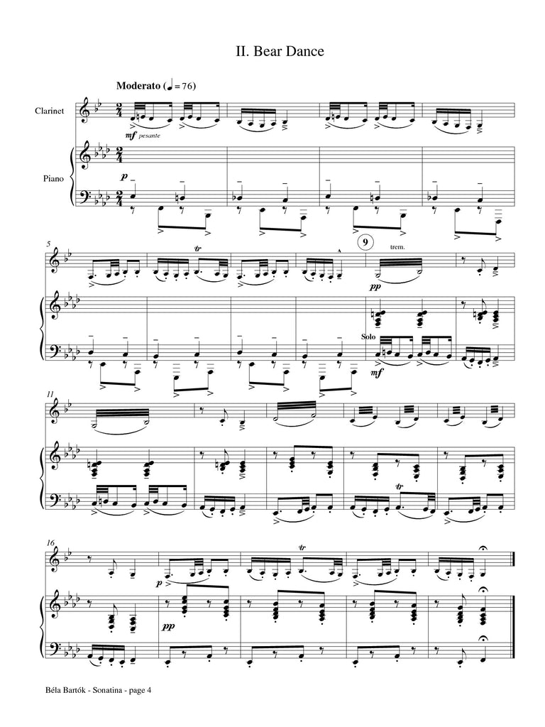Bartok - Sonatina for Clarinet and Piano