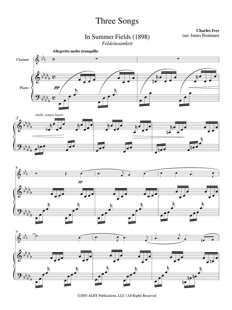 Ives - Three Songs for Clarinet and Piano