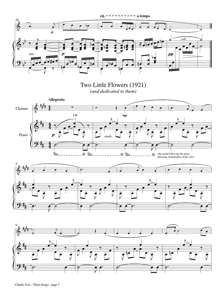 Ives - Three Songs for Clarinet and Piano