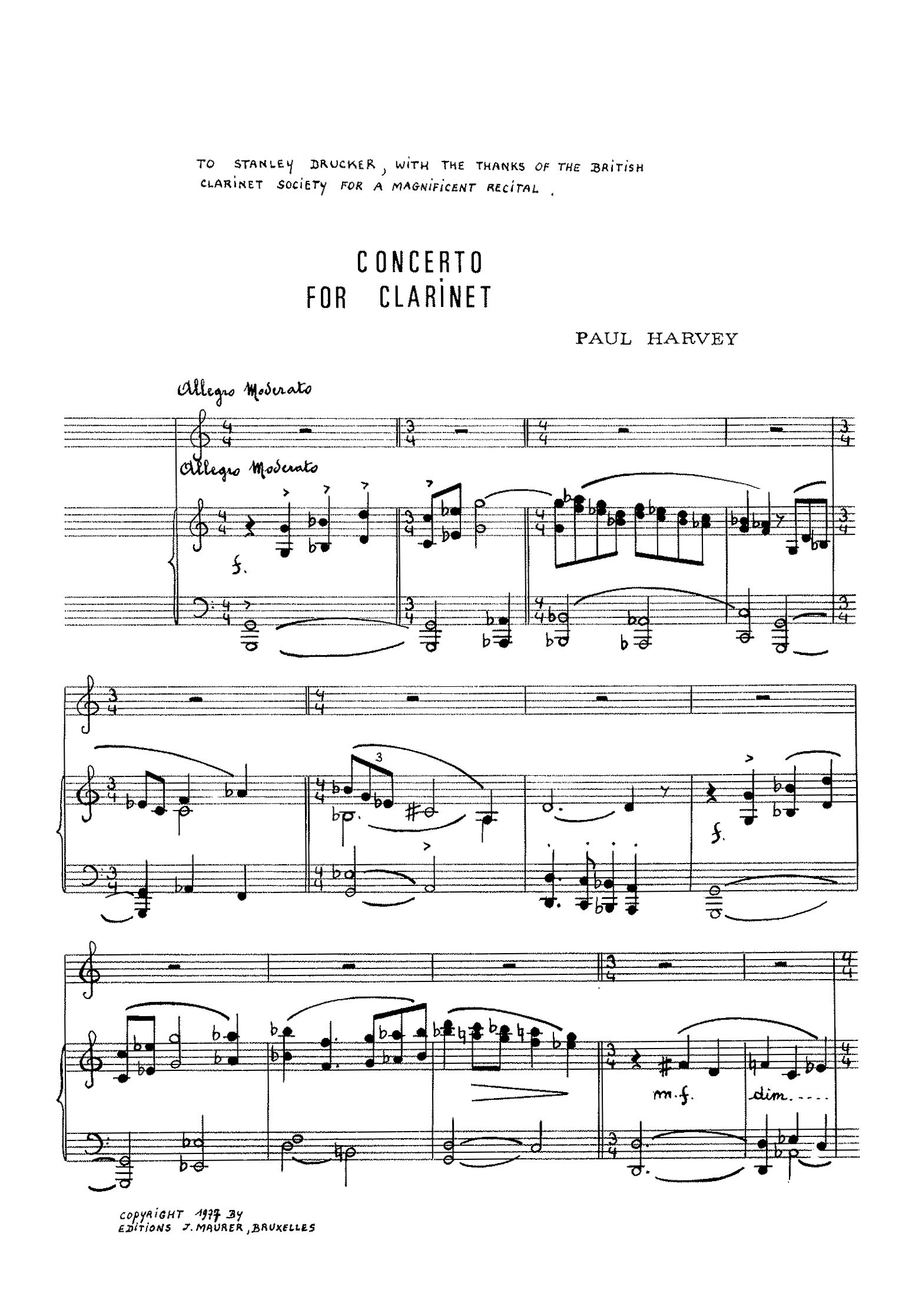 Harvey - Concerto for Clarinet (Piano Reduction)