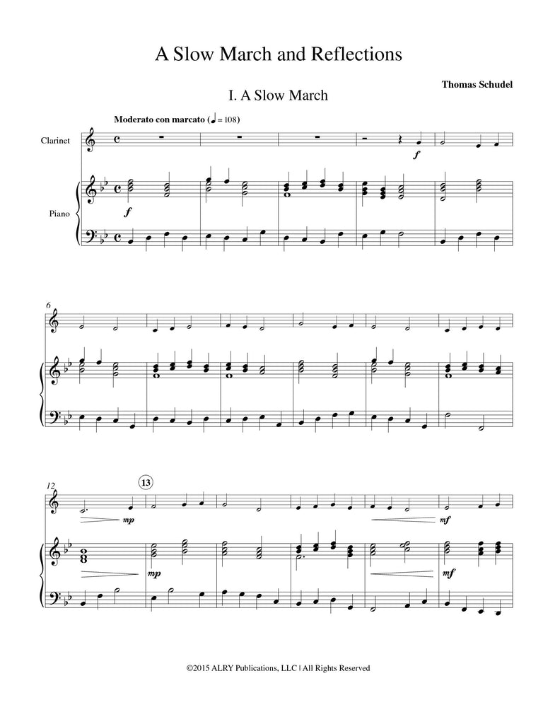 Schudel - A Slow March and Reflections for Clarinet and Piano