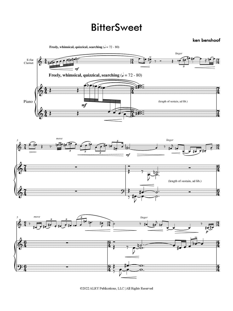 Benshoof - BitterSweet for E-flat Clarinet and Piano