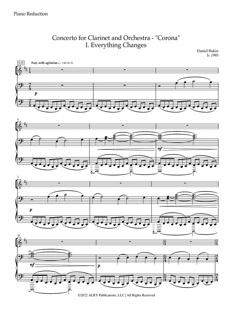 Bukin - Concerto for Clarinet and Piano - "Corona" (Piano Reduction)