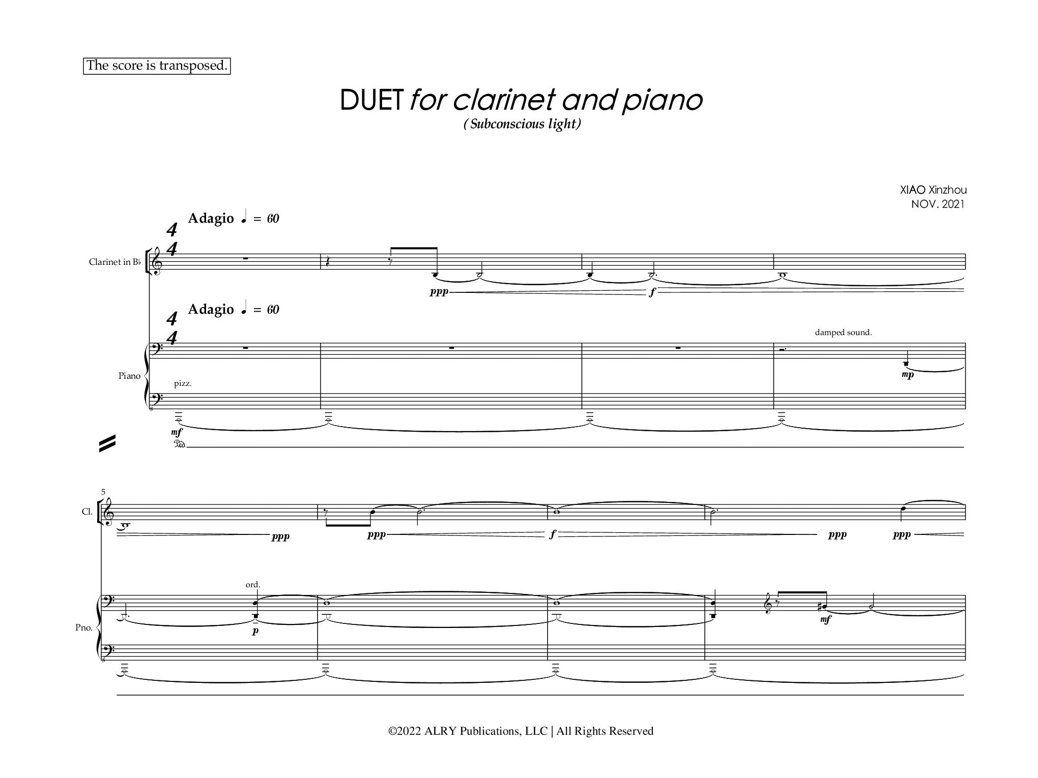 Xiao - Duet for Clarinet and Piano - "Subconscious Light"
