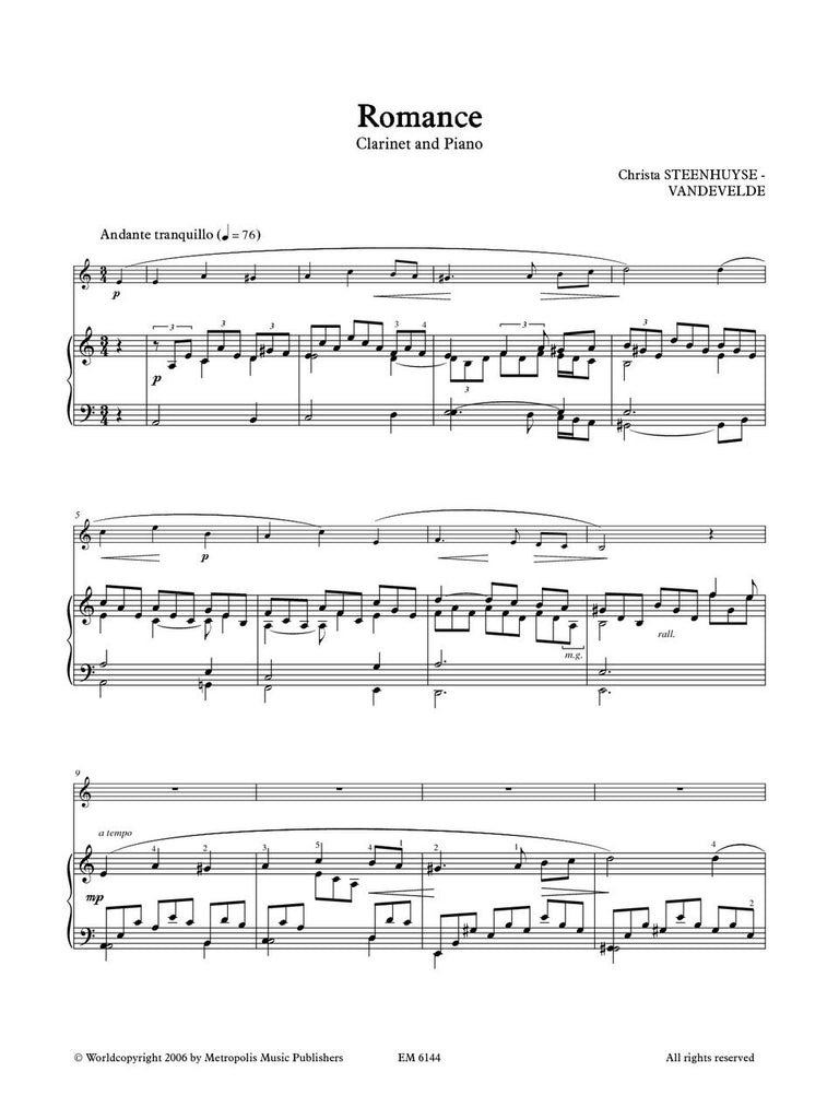 Steenhuyse-Vandevelde - Romance for Clarinet and Piano