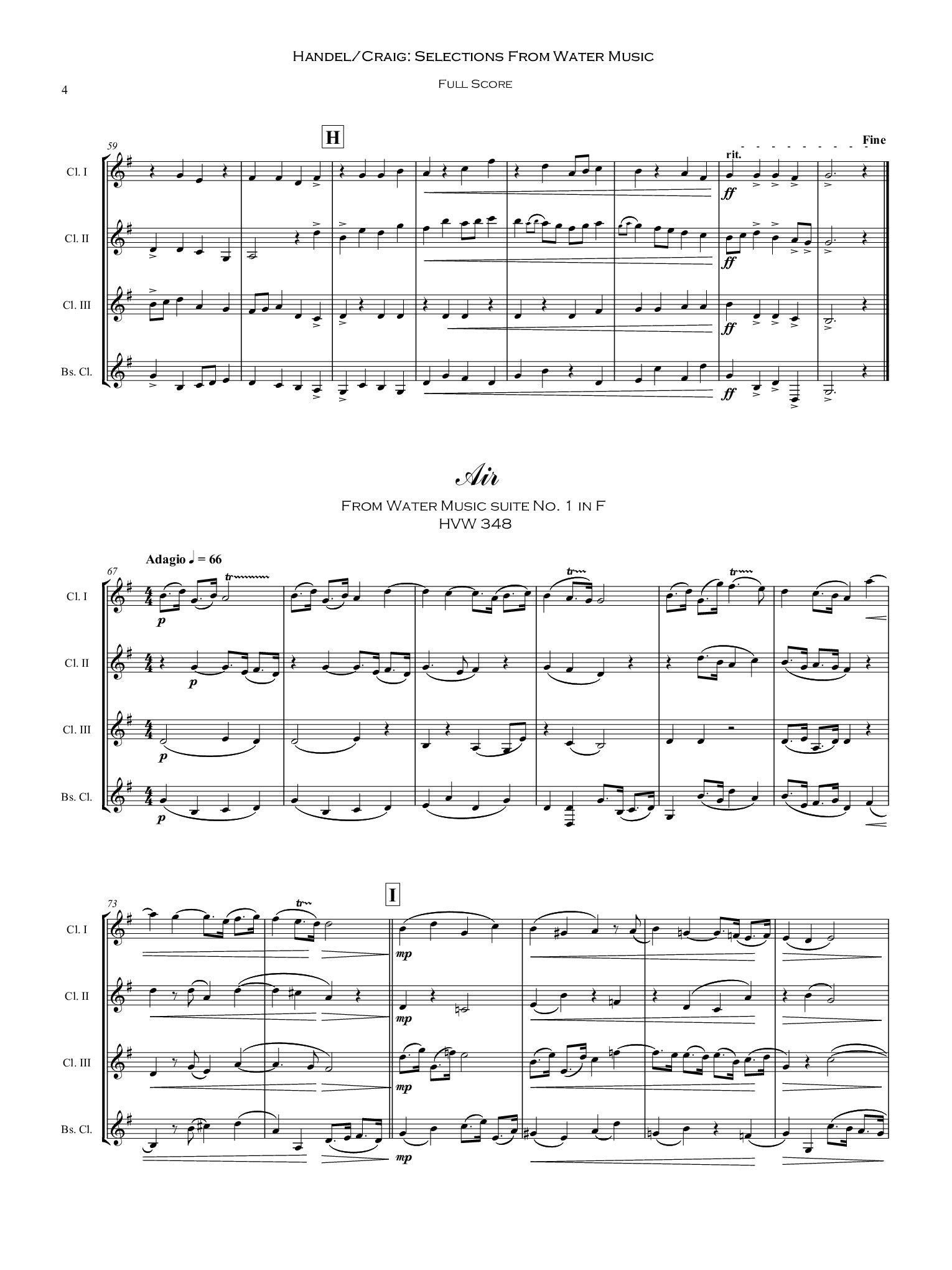 Handel (arr. Craig) - Selections from Water Music for Clarinet Quartet