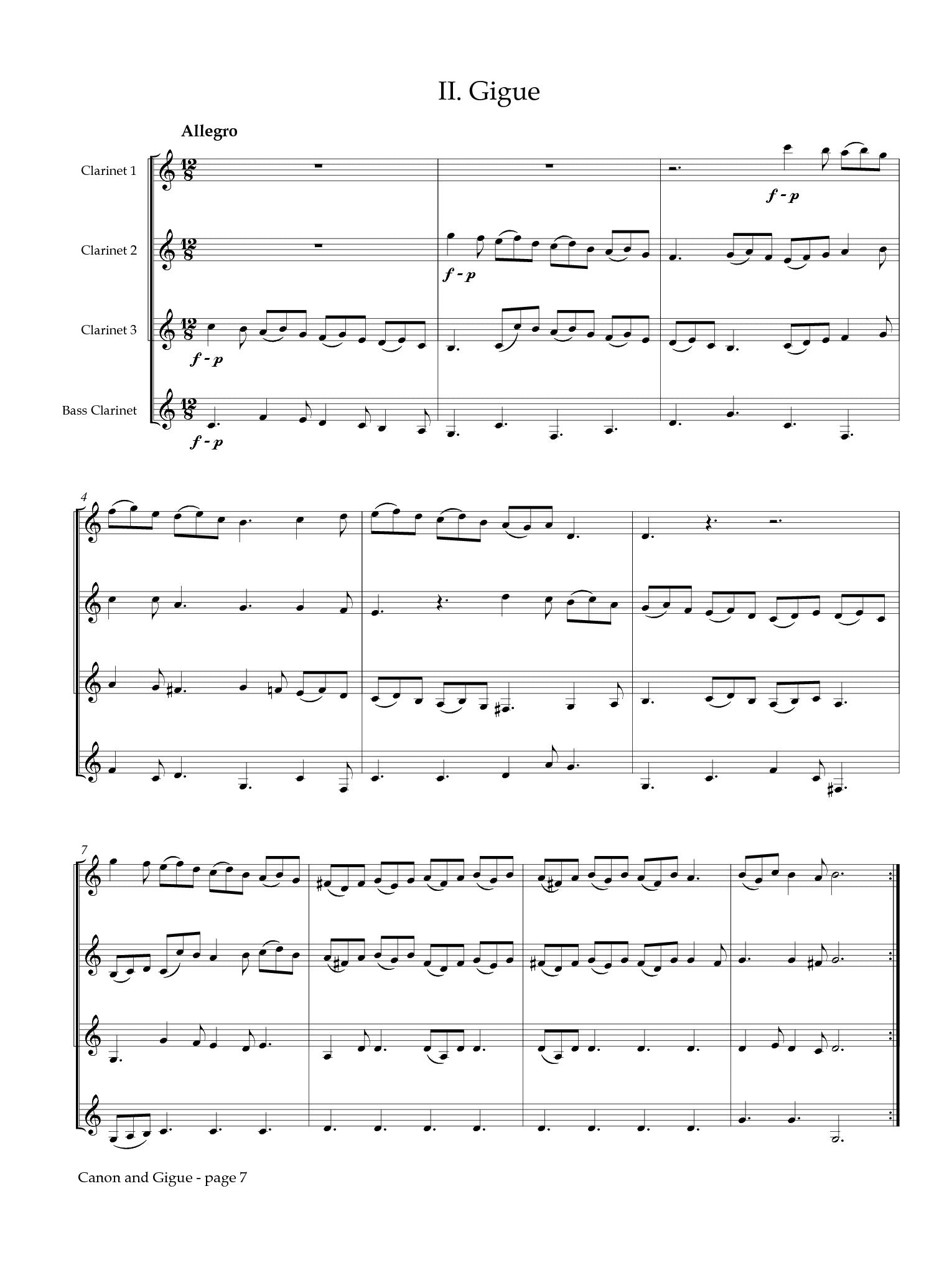Pachelbel (arr. Johnston) - Canon and Gigue for Clarinet Quartet