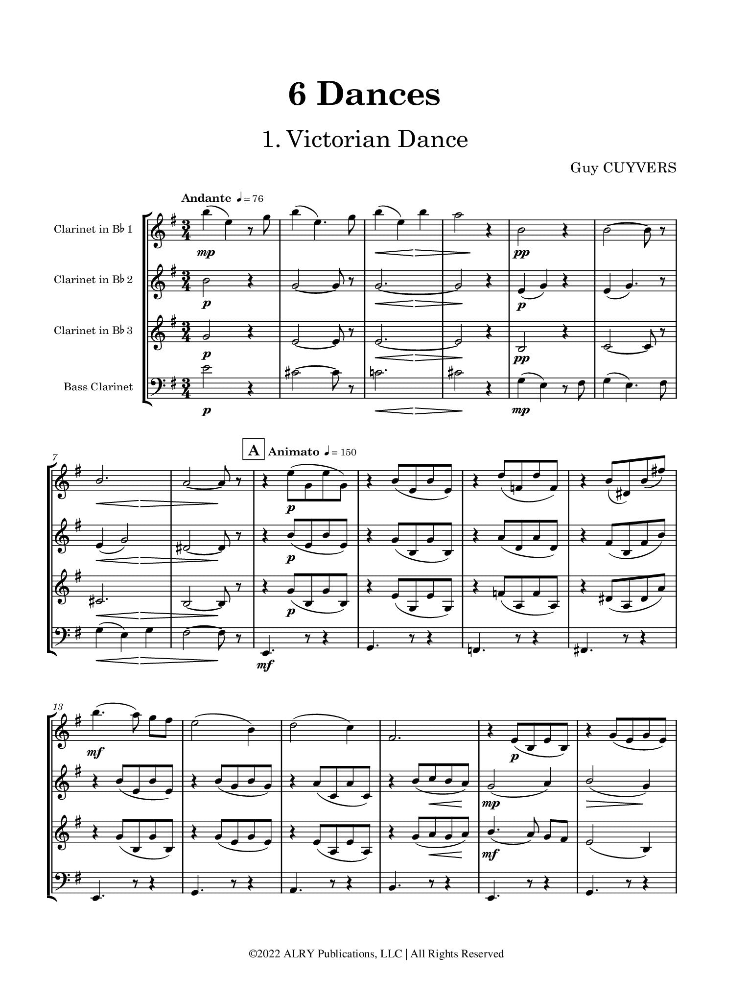 Cuyvers - 6 Dances for Clarinet Quartet