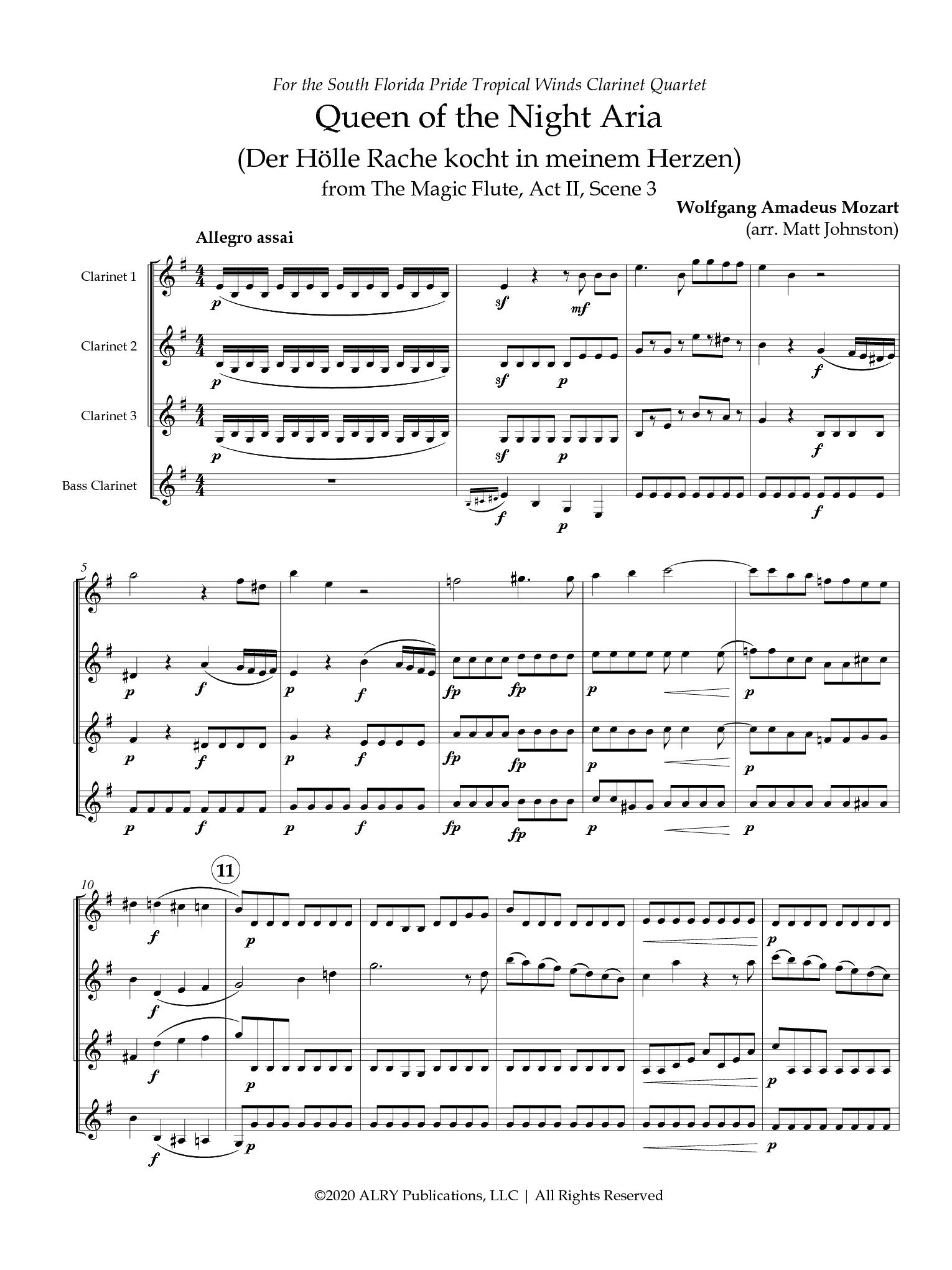 Mozart (arr. Johnston) - Queen of the Night Aria for Clarinet Quartet