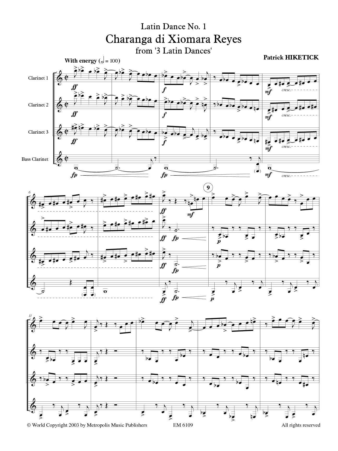 Hiketick - Latin Dances no.1 (Charanga) for Clarinet Quartet