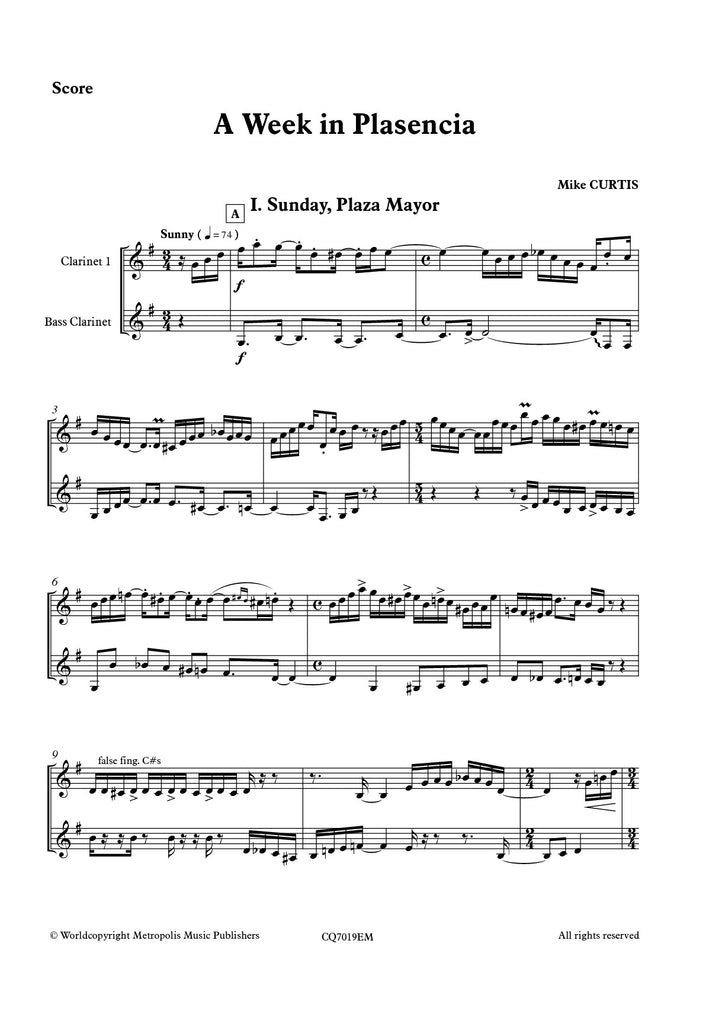 Curtis - A Week in Plasencia for Clarinet Quartet