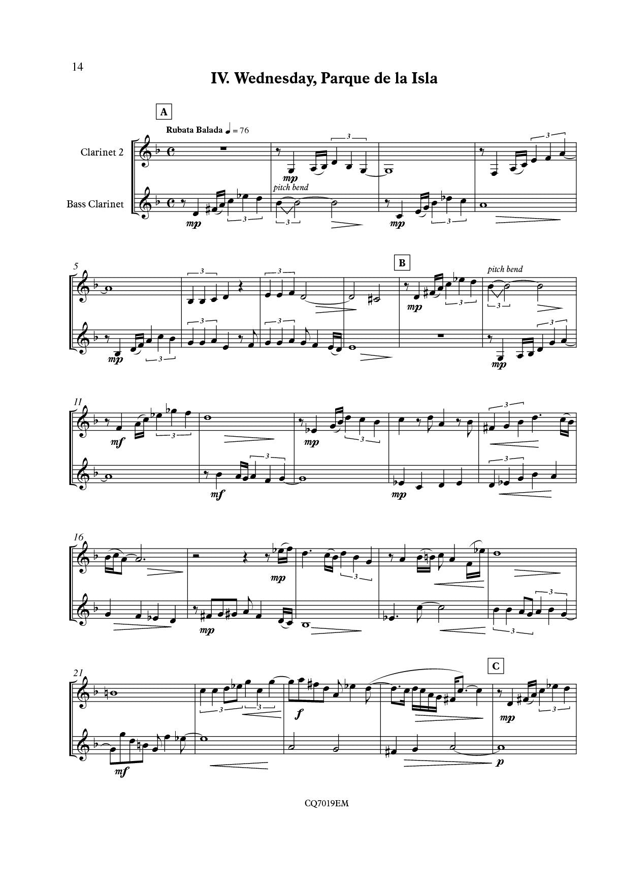Curtis - A Week in Plasencia for Clarinet Quartet