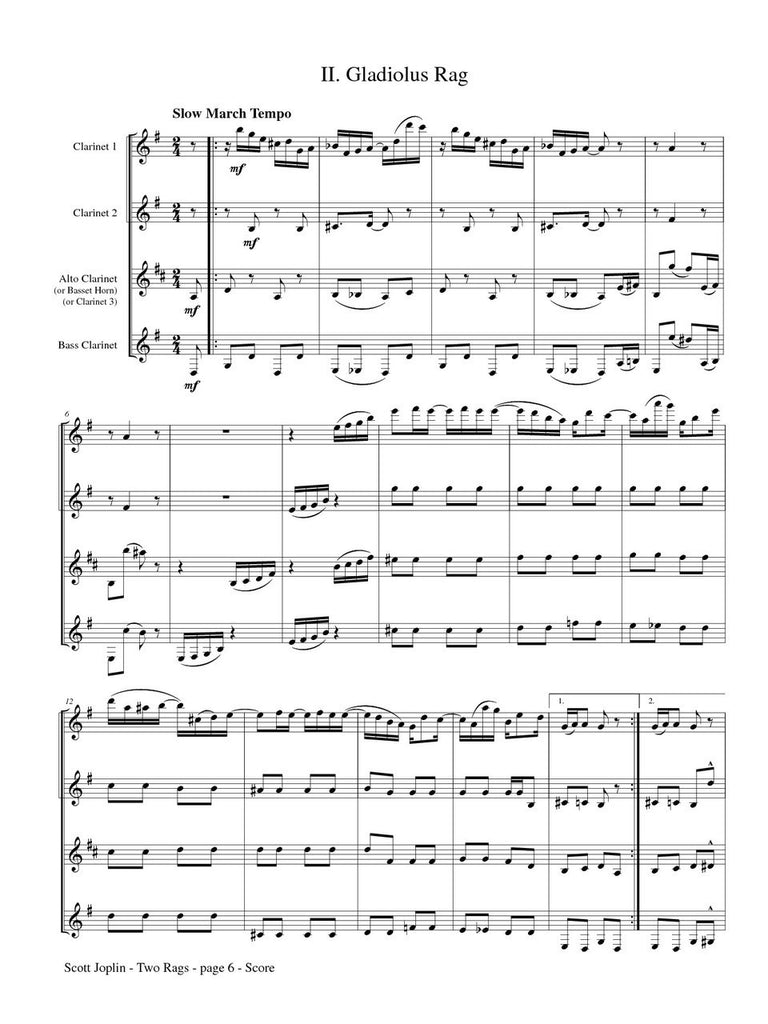 Joplin (arr. Robert Wingert) - Two Rags for Clarinet Quartet