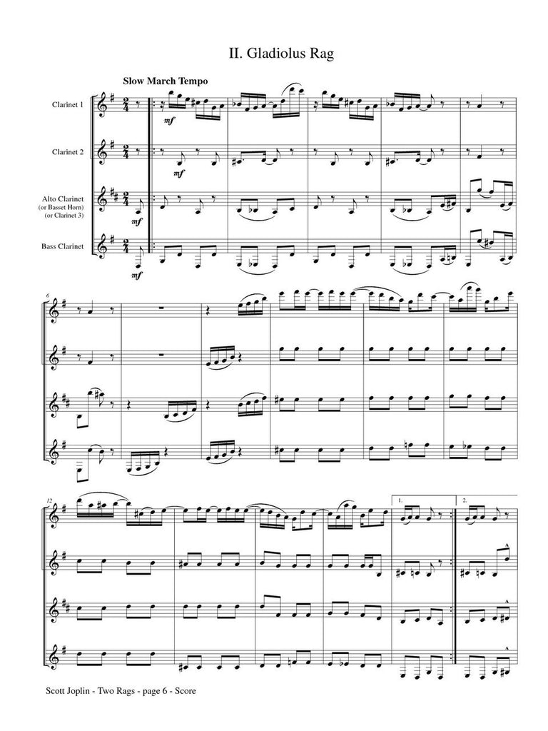 Joplin (arr. Wingert) - Two Rags for Clarinet Quartet