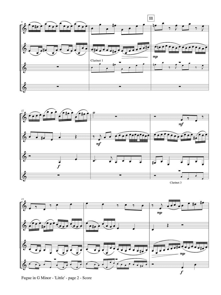 Bach (arr. Matt Johnston) - Fugue in G minor - 'Little' for Clarinet Quartet