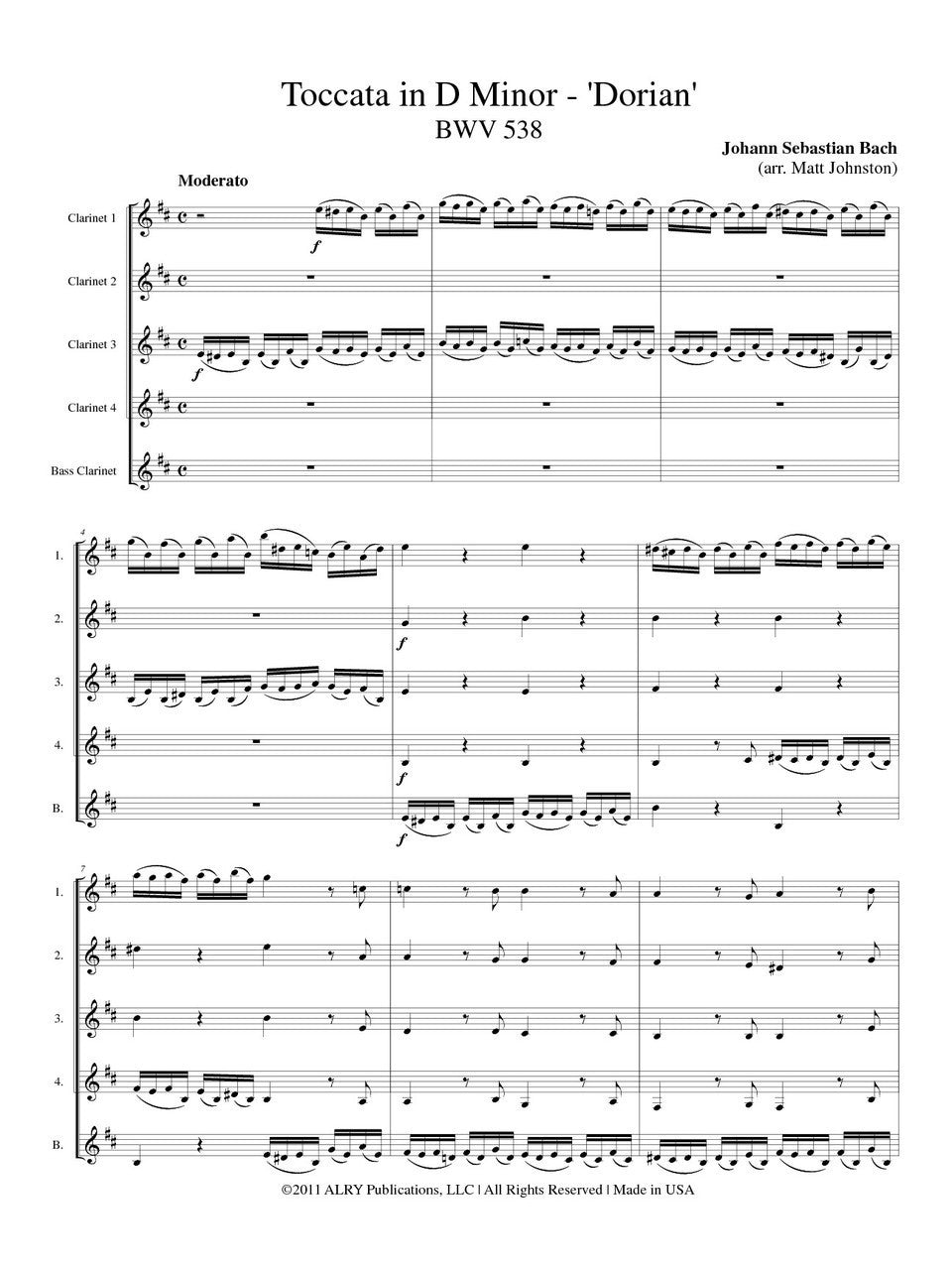 Bach (arr. Matt Johnston) - Toccata in D Minor — ’Dorian’ for Clarinet Quintet