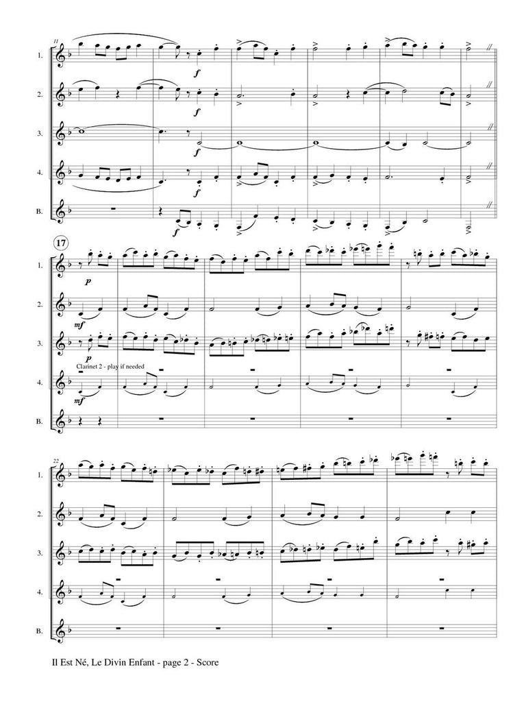 Dupre (arr. Johnston) - Il Est Ne Le Divin Enfant for Clarinet Quintet