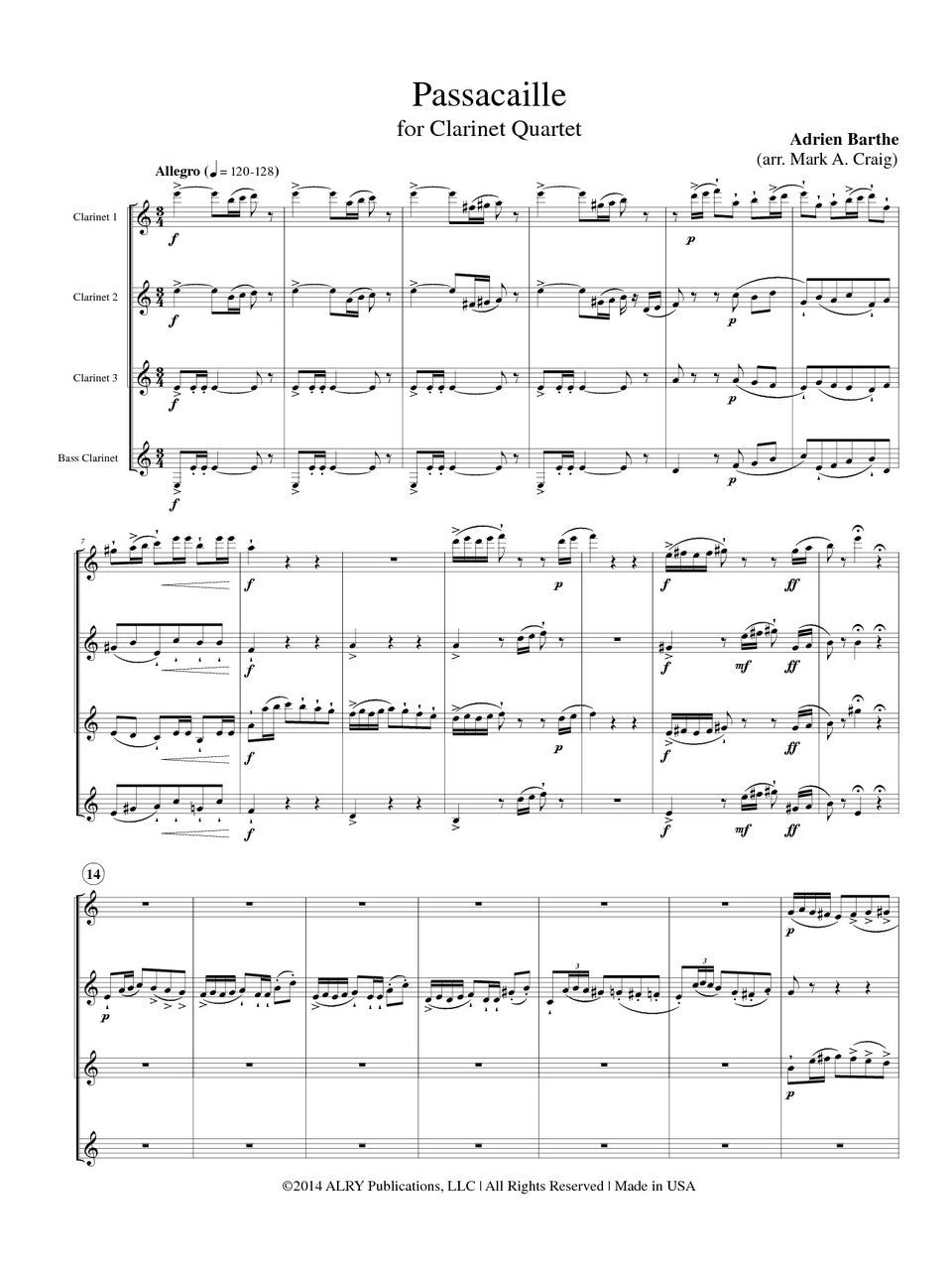 Barthe (arr. Mark A. Craig) - Passacaille for Clarinet Quartet