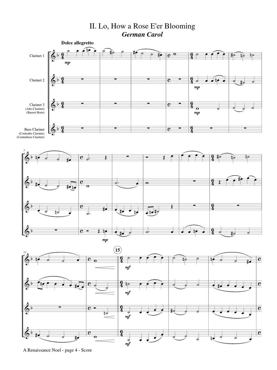 McMichael - A Renaissance Noel for Clarinet Quartet