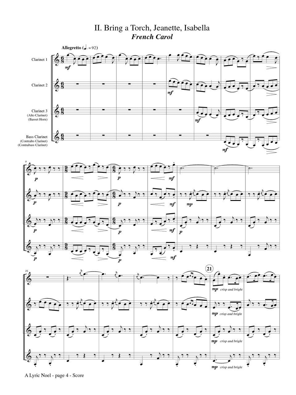 McMichael - A Lyric Noel for Clarinet Quartet