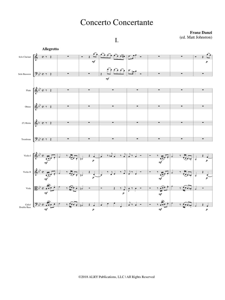 Danzi (ed. Johnston) - Concerto Concertante for Solo Clarinet, Bassoon and Chamber Orchestra