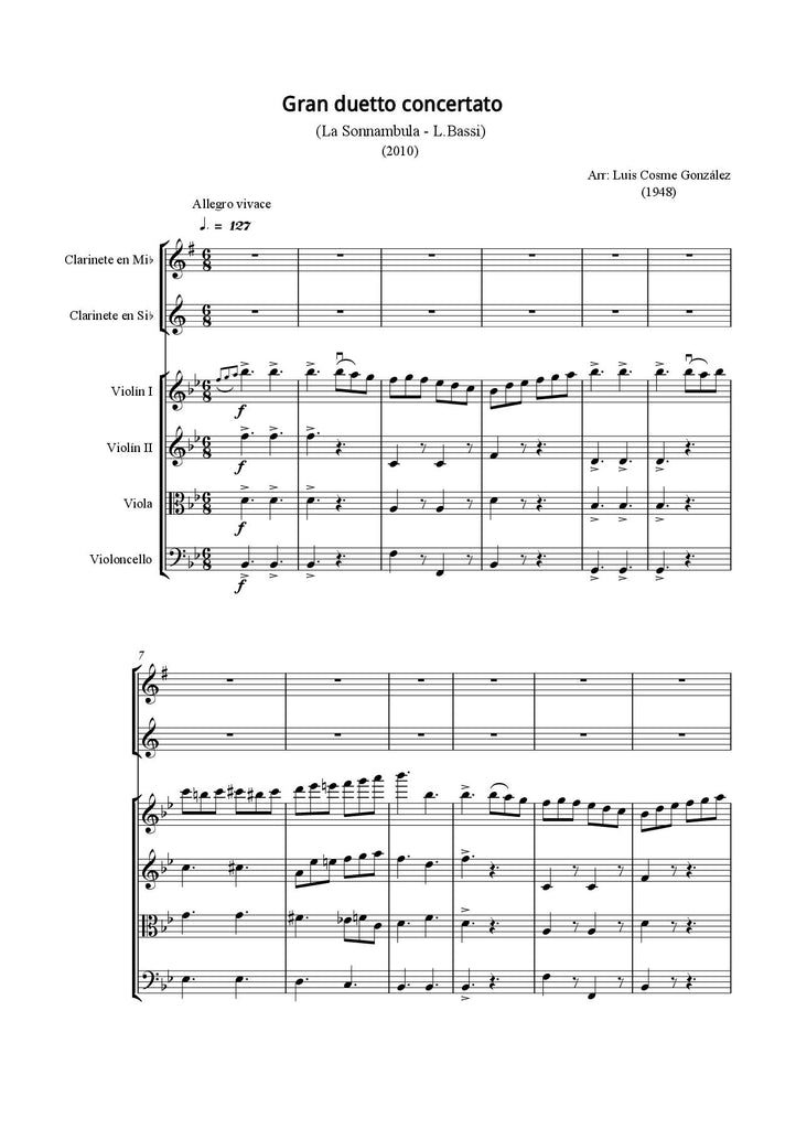 Bassi (arr. Luis Cosme González) - Gran Duetto Concertato for Eb Clarinet, Bb Clarinet and String Quartet
