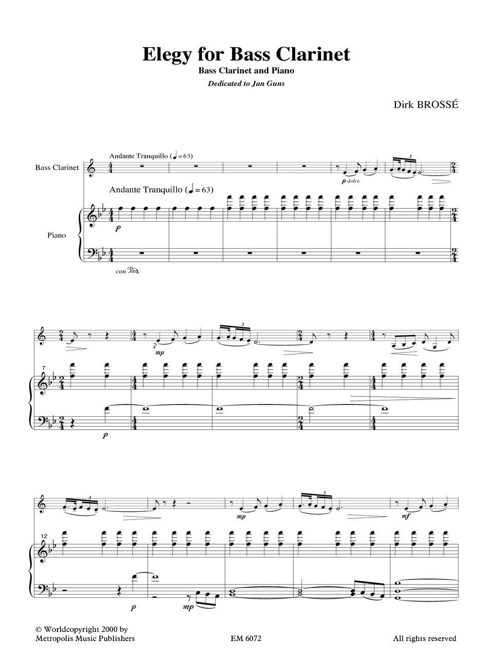 Brossé - Elegy for Bass Clarinet and Piano