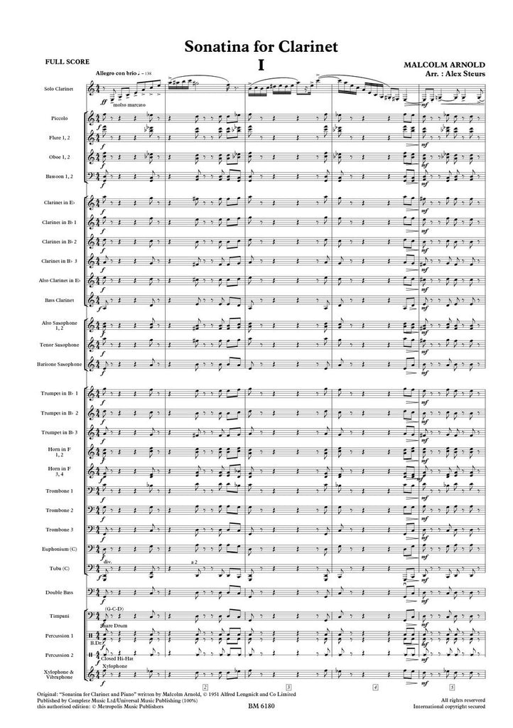 Arnold - Sonatina op. 29 for Solo Clarinet and Wind Band