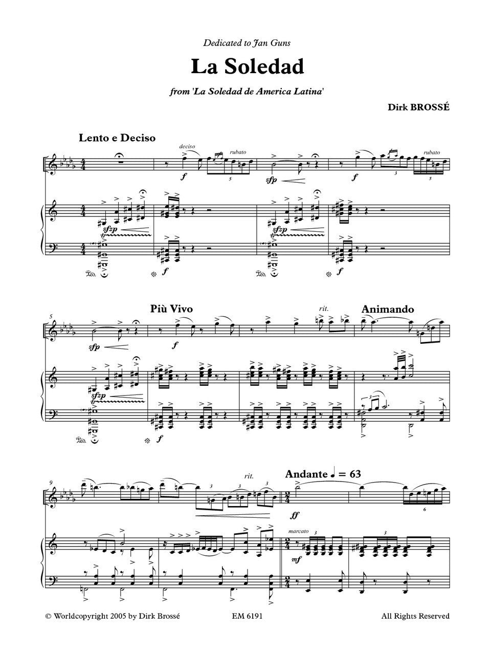 Brosse - La Soledad for Bass Clarinet and Piano