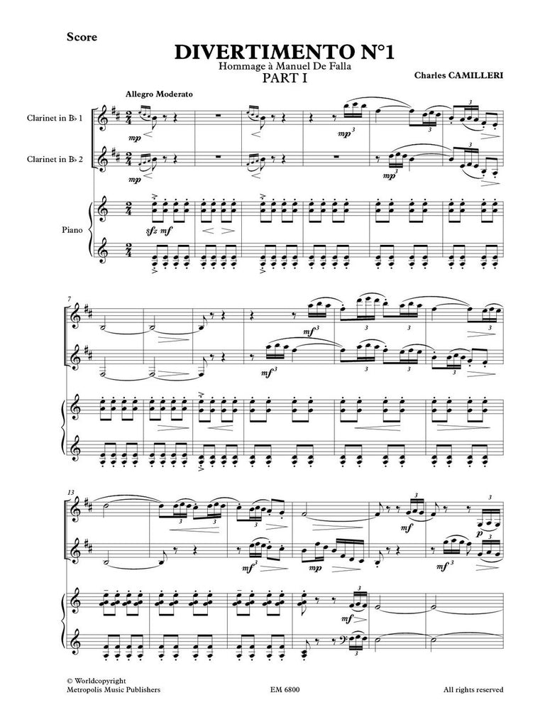 Camilleri - Divertimento 1 for Clarinet Duet and Piano