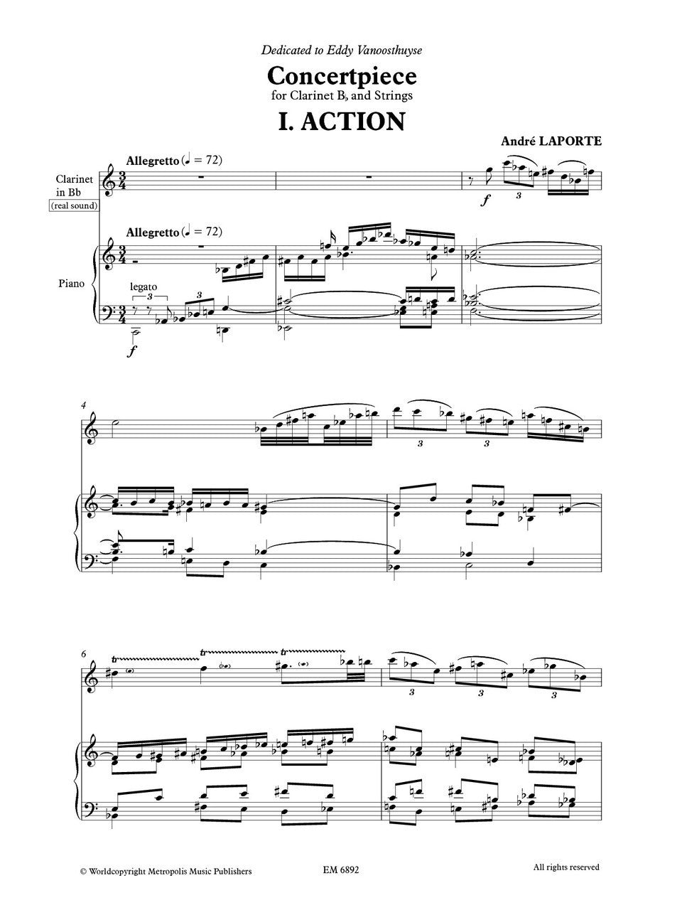 Laporte - Concertpiece for Clarinet and Strings (Piano Reduction)