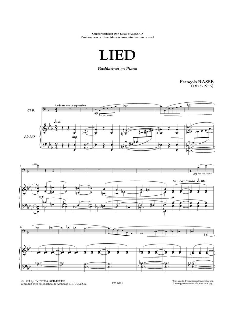 Rasse - Lied for Bass Clarinet and Piano