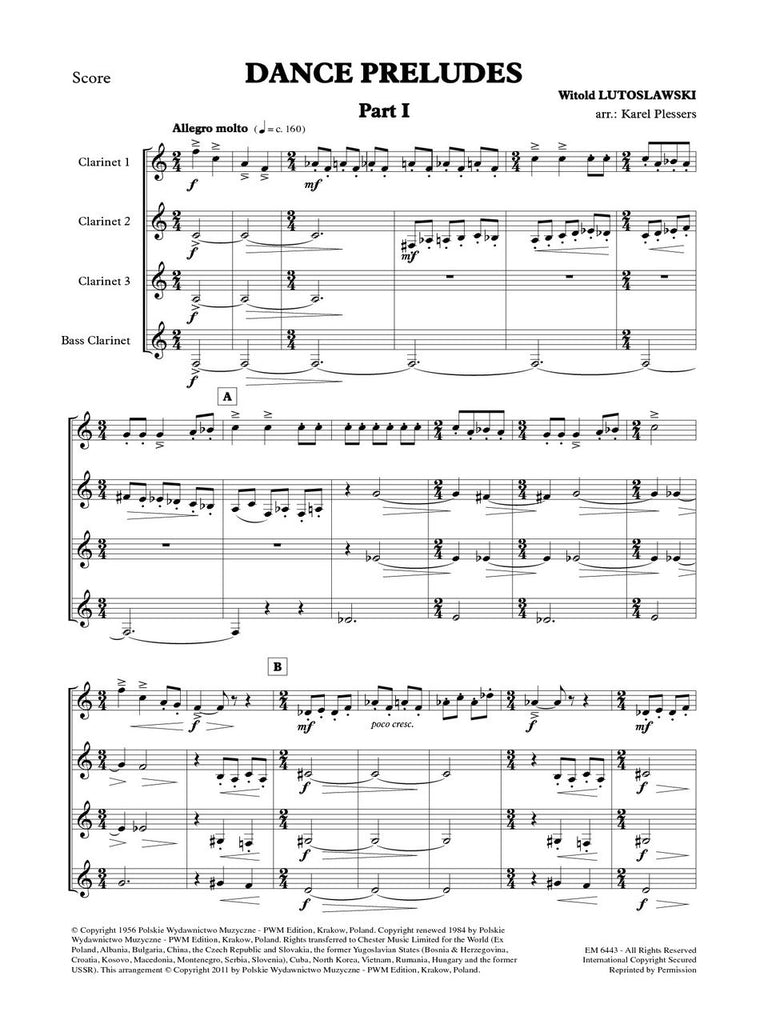 Lutoslawski (arr. Plessers) - Dance Preludes for Clarinet Quartet