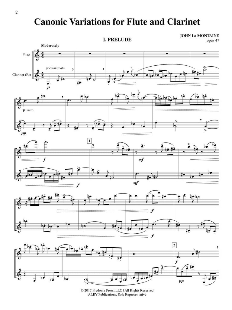 La Montaine - Canonic Variations for Flute and Clarinet, Opus 47