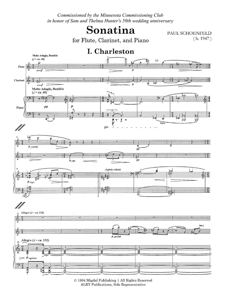 Schoenfeld - Sonatina for Flute, Clarinet, and Piano